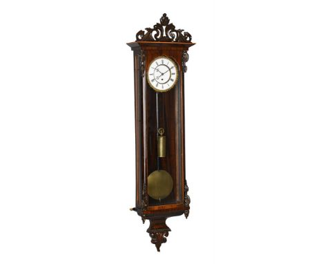 AN AUSTRIAN ROSEWOOD WALL REGULATOR TIMEPIECE OF ONE-MONTH DURATIONUnsigned, probably Vienna, circa 1835The four pillar singl