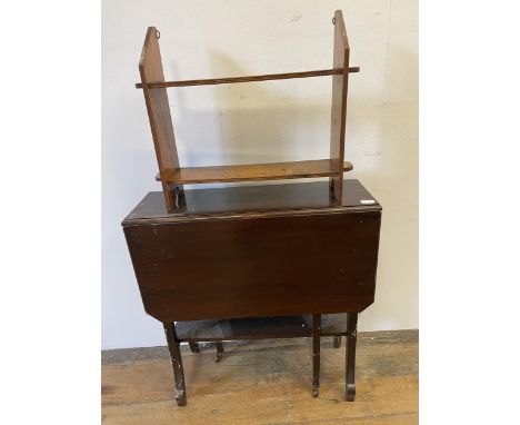 A walnut Sutherland table, a wall shelf, a trunk, a single chair, a commode stool, a shaving stand, a bookcase, a bedroom mir