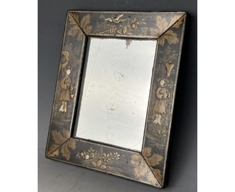A mirror, in the Japanese manner, 25 x 19 cm, an Art Deco mirror, a silver plated tray, a pair of African busts, signed Shada