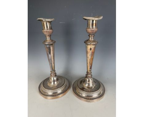 A pair of silver plated candlesticks, silver plate and other items (box) 