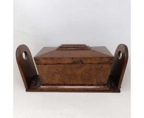 A Victorian walnut hardstone and metal mounted book stand, and a walnut tea caddy (2) 