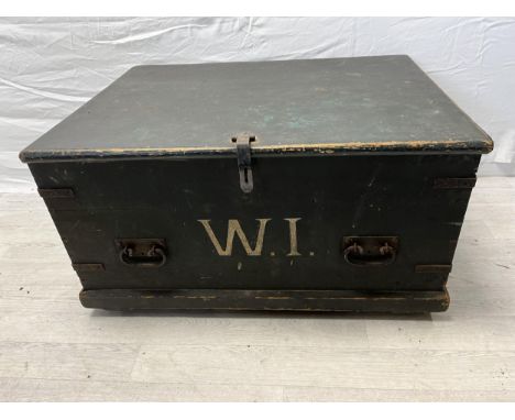 Travelling trunk, 19th century painted pine. H.48 W.92.5 D.70cm. 