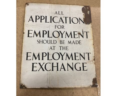 Original Antique enamel employment exchange sign measures approx 14 inches wide 17 inches tall 