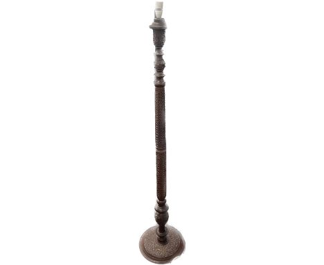 Carved oak lamp stand, approximate height: 63 inches, untested 