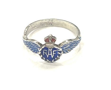 Vintage Silver and enamel RAF Sweetheart ring, ring size J 