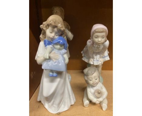 Selection of assorted Nao figures includes Baby with a bottle, boy with bag on his shoulder etc 