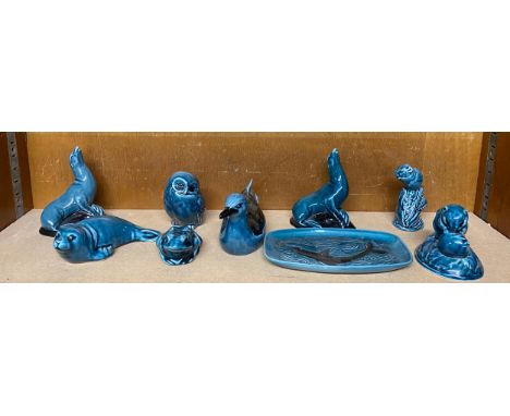 Large selection of Poole pottery animal figures includes Seal, Duck, Owl, Squirrel 