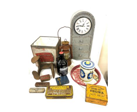 Selection of vintage miscellaneous to include advertising tins, prints, tilly lamp etc 