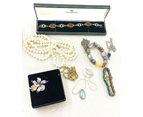 Selection of vintage and later silver necklaces and pedants to include Moonstone, enamel, MOP etc 