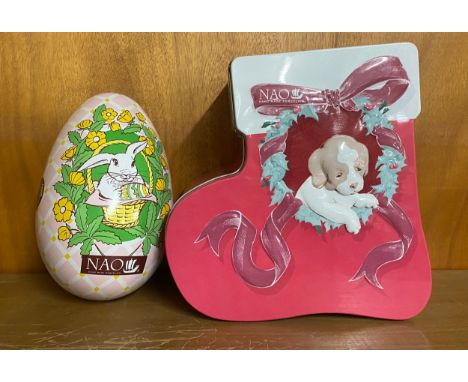 Nao puppies Christmas in original tin case and Nao Patches bunny in original case 