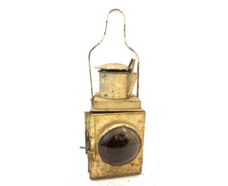 Vintage British rail railway trail tail lantern with burner, in need of restoration, red lens 