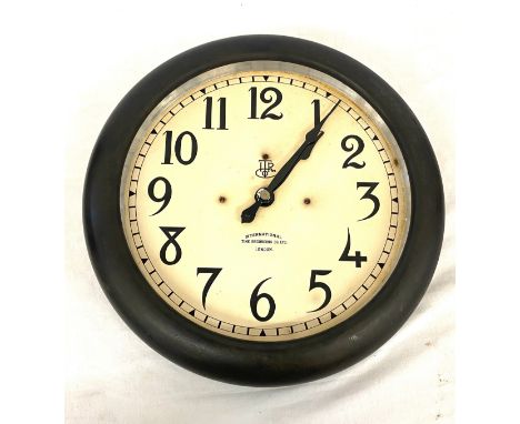 Vintage electric International Time Recording co London wall clock, missing glass, untested diameter approx 15 inches
