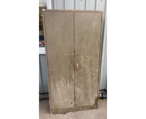 Tall vintage metal cupboard with brass handles measures approx 72 inches tall 36 inches wide 18 inches deep 
