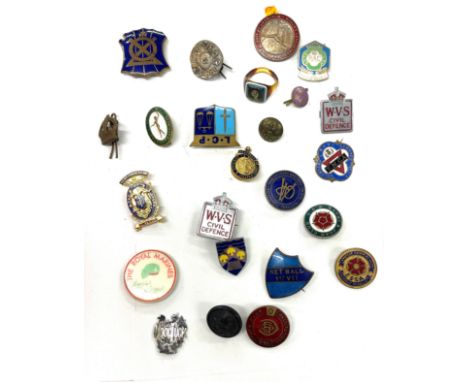 Selection vintage and later pin badges, buttons, enamel badges, The Royal Marines etc 