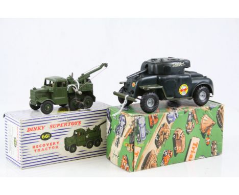 Boxed Triang M101 tinplate and plastic Armoured Car plus a boxed Dinky Supertoys 661 Recovery Tractor, some play wear