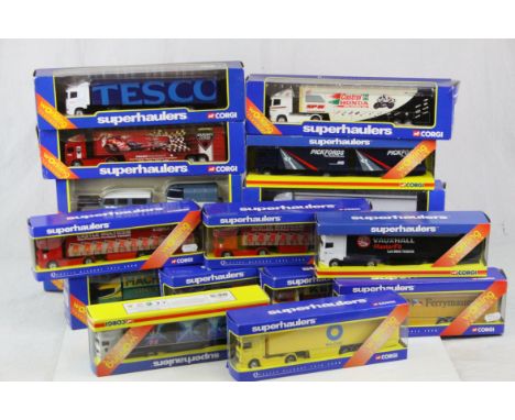 17 boxed Corgi Working Features Superhaulers diecast models featuring Castle Multicem, P&amp;O Ferrymasters, Vauxhall MasterF