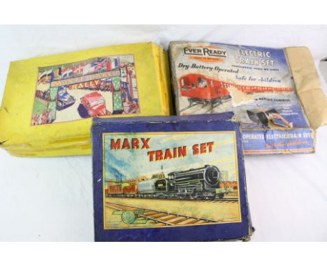 Three boxed tin plate sets to include Marx Monte Carlo (one car), Marx Train Set with locomotive and rolling set and EverRead