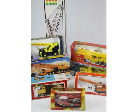 Eight boxed diecast and tin plate construction models to include Matchbox Superkings K114 Mobile CRane, Corgi Major 1101 Warn