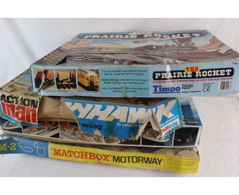 Four boxed games/collectables to include Matchbox Motorway M-2 set, Academy 1:400 no.1458 RMS Titanic model kit, Palitoy Acti