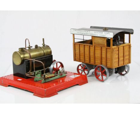 Mamod Stationary SE5 rebuilt with twin piston plus a scratch built wagon/carriage with Mamod engine and wheels 