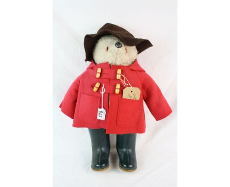 Gabrielle Designs Paddington Bear with red coat, brown hat, Dunlop wellies, (replacement tag) in gd overall condition 