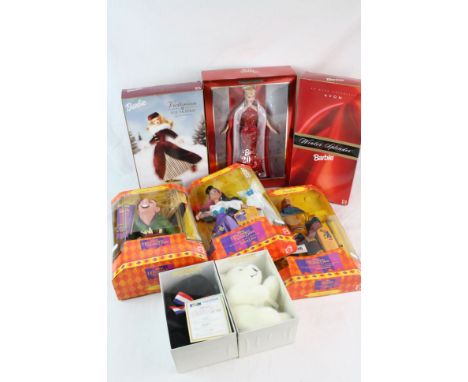 Six boxed Mattel figures/dolls to include Barbie 27431 Special Edition Victorian Ice Skater (slight tear to box opening flap)