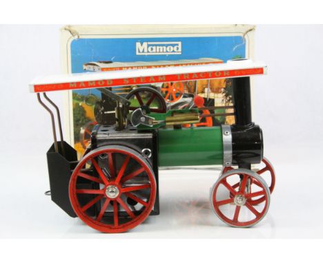 Boxed Mamod Steam Tractor TE1A, gd condition, with steering rod &amp; funnel, box gd with wear