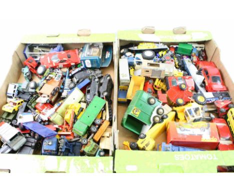 Quantity of vintage play worn diecast to include Matchbox, Britains, Solido etc (2 boxes)