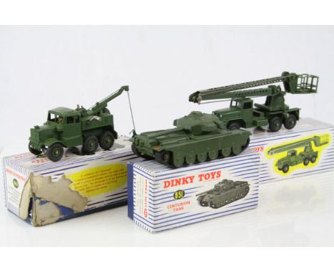 Three boxed Dinky Supertoys military diecast models to include 667 Missile Servicing Platform Vehicle (rip to side of box), 6