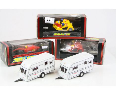 Three boxed Scalextric slot cars to include C238 Motorbike &amp; Sidecar Racing Red (damage to box window), C239 Motorbike &a