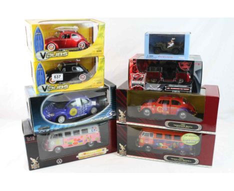 Eight boxed diecast models to include 3 x 1:18 Yatming Deluxe Edition Road Signature 1967 VW Beetle, 2 x 1962 VW Microbus (pi