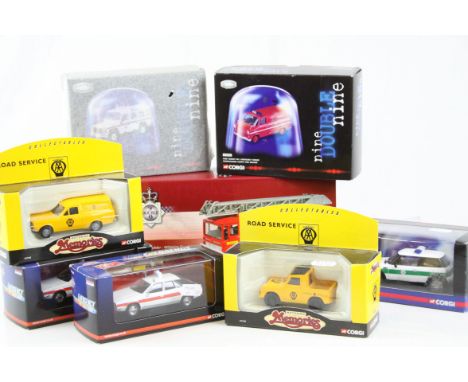 Eight boxed Corgi diecast models to include 2 x Motoring Memories Road Service vehicles, 2 x Drive Time Emergency Motors Poli
