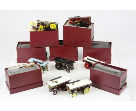 Seven boxed Milestone Models Marshfield Bath 8 Miles Showmans Engine diecast to include The Lion, Lord Lascelles, 25th Great 