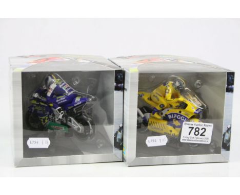 Two boxed&nbsp;Scalextric slot car Moto GP motorbikes C6001 &amp; C6003, both vg