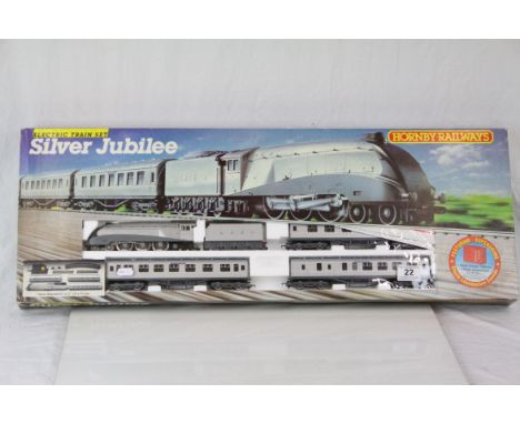 Boxed Hornby OO gauge R837 Silver Jubilee train set with locomotive and rolling stock, paperwork, few missing items of track,
