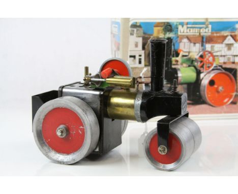 Boxed Mamod Steam Roller SR 1A, with steering rod, gd condition, box showing ware and repair 