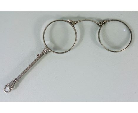 Spring-Lorgnette, Art Déco, 1920er Jahre, 935er Silber gravierter Griff mit Blattzier, L.11cm