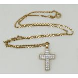 1 Anhänger GG 18ct. "Kreuz" mit Brill. je ca. 0,02ct. Gesamtlänge ca. 2,7cm, Kette GG 14ct. je min.