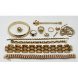 1 Konv. Schmuck GG/RG je 14ct. z.T. gefüllt z.T. mit Brillanten bis zu ca. 0,1ct., Edelsteinen, je A