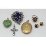 1 Brosche wohl ungestempelt wohl WG 18ct. (Säure hält) mit 5 kleinen Brillanten je ca. 0,05ct. wohl