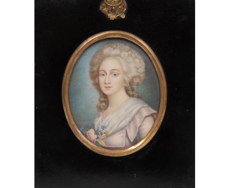 French School (19th/early 20th century), a portrait miniature, of a lady, bust length, in 18th century dress, watercolour on 