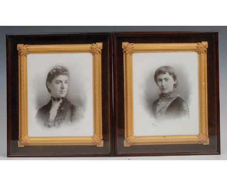 A pair of Victorian photographic portrait plaques, by Byrne, Richmond, of young ladies, bust length, posed to dexter and sini