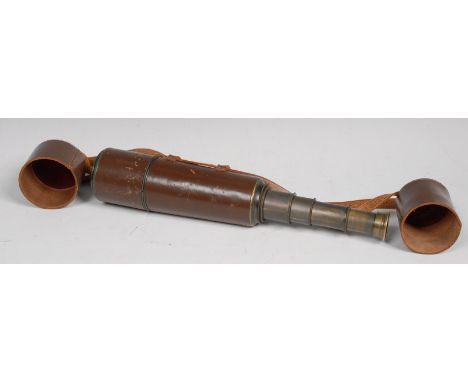 A World War I leather cased brass five-draw telescope, by Broadhurst, Clarkson & C, /63 Faringdon Road, London, extending to 