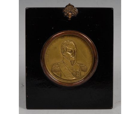 A 19th century French gilt portrait portrait medallion, Charles X Roi De France Et De Navarre, 6.5cm diam, ebonised frame