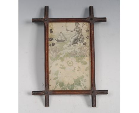 A Victorian Stevengraph, worked in silks with a ship, Britannia and flowers, dated 1851, 15.5cm x 19.5cm
