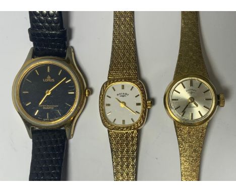 A Rotary ladies 9ct gold cased bracelet wristwatch, integral 9ct gold strap, manual wind movement, 17.7g gross;  others gold 
