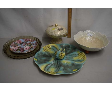Mixed Lot: A Carlton ware lustre leaf formed dish, a fish formed hors d'oeuvres dish and other assorted items