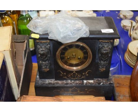 Victorian black slate and marble cased mantel clock