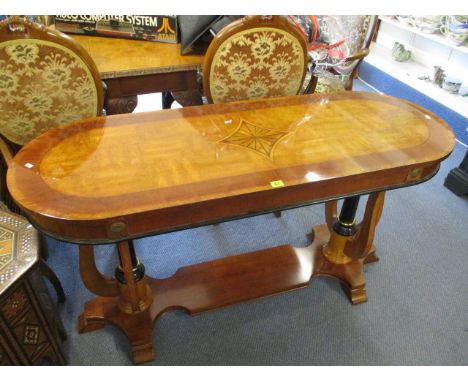 A contemporary inlaid mahogany console table, 28h, 54w, 20 d