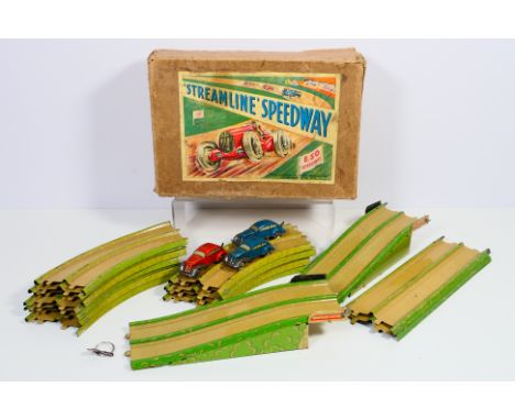 Marx - A boxed Louis Marx & Co. No. E50 tinplate & clockwork streamlined speedway gift set. The set shows some general age we
